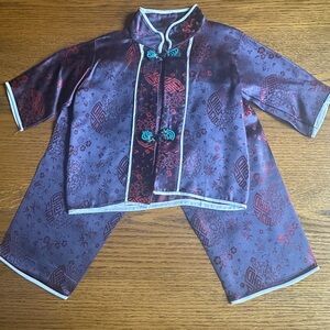 Vintage 1960s Oriental Baby Satin Brocade Shirt and Pant Set size 3T